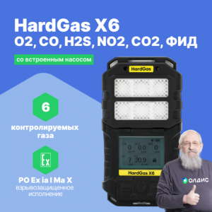 HardGas X6 (O2, CO, H2S, NO2, CO2, ФИД) Газоанализатор портативный многоканальный со встроенным насосом