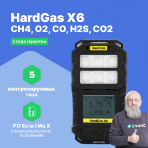 HardGas X6 (CH4, O2, CO, H2S, CO2) Газоанализатор портативный многоканальный