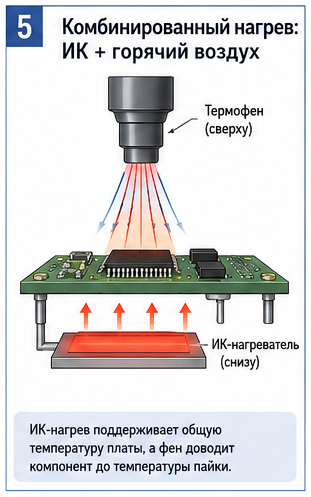 Комбинированный нагрев: ИК + горячий воздух