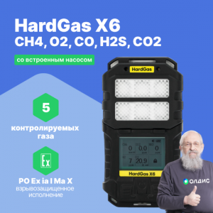 HardGas X6 (CH4, O2, CO, H2S, CO2) Газоанализатор портативный многоканальный со встроенным насосом