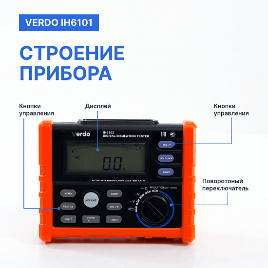 VERDO IH6101 Измеритель сопротивления изоляции (Мегаомметр) до 1000В_7