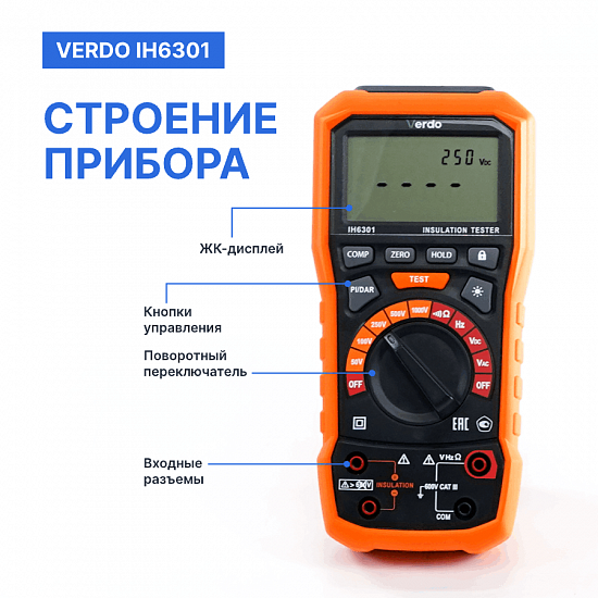VERDO IH6301 Измеритель сопротивления изоляции (Мегаомметр) до 1000В_7